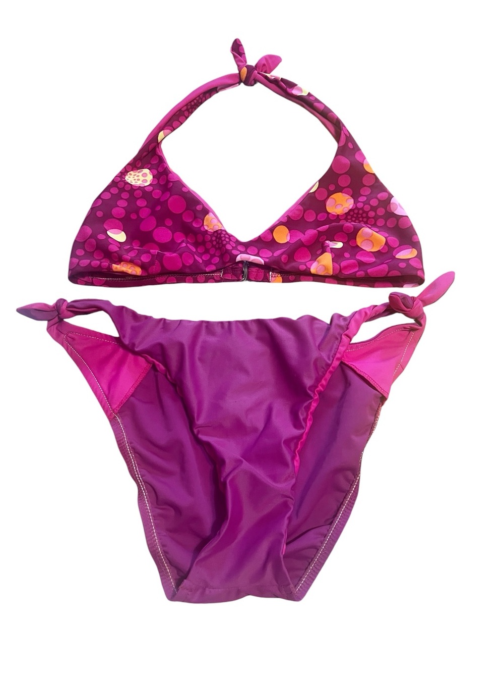 Rusty Pink and Magenta Halter Bikini with Orange Dot Print